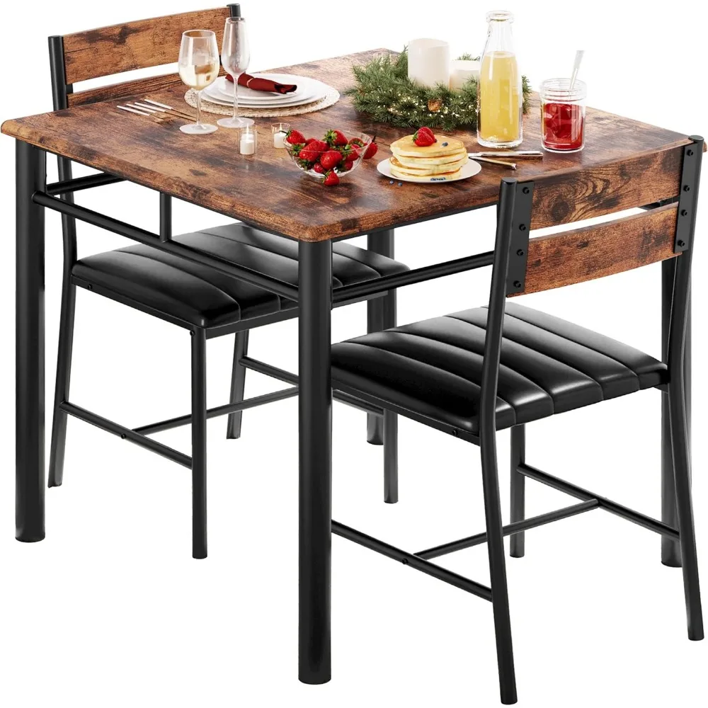 

Compact Rustic Dining Set for Two with Upholstered Chairs Ideal for Small Kitchen or Dining Room