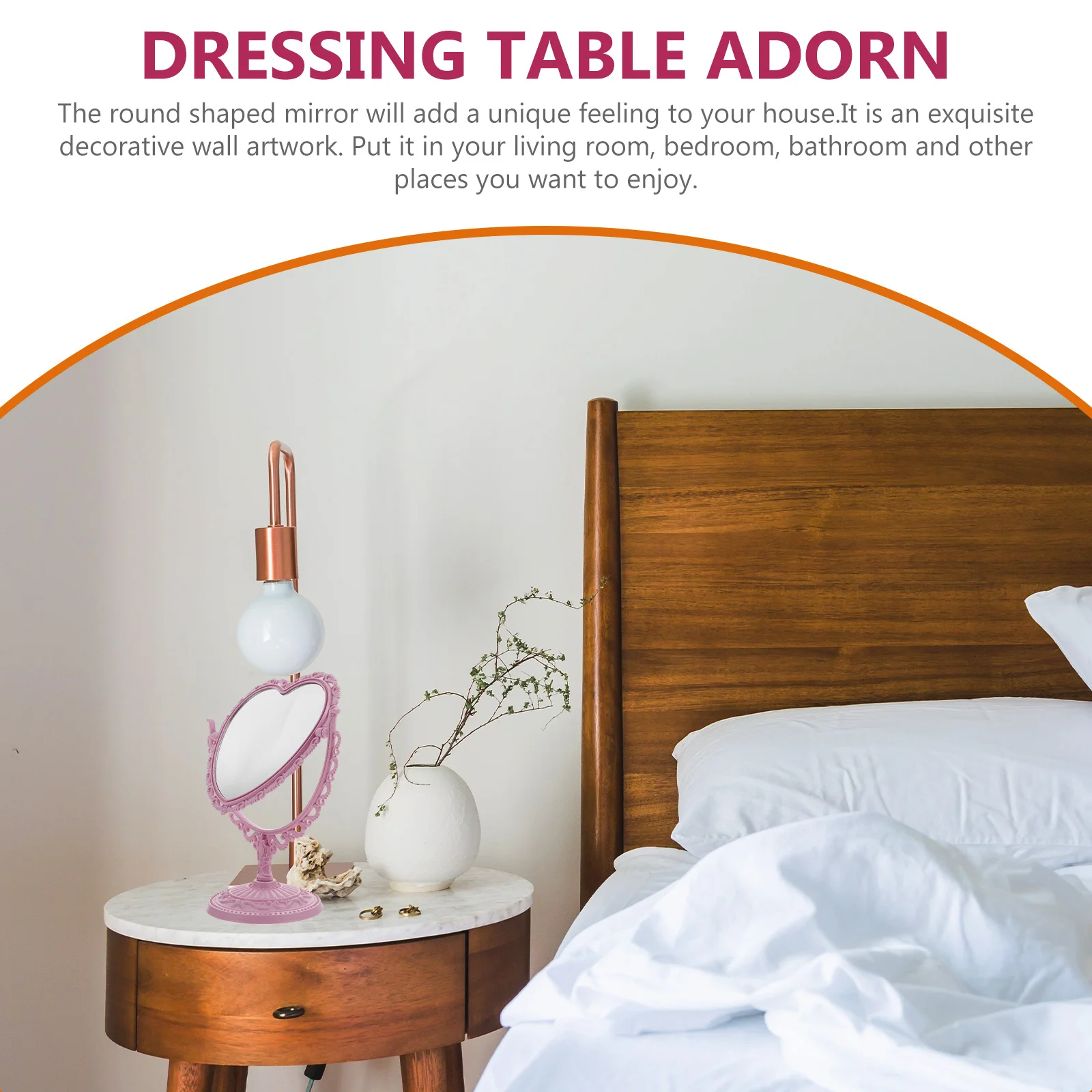 Heart Shaped Vintage Desktop Makeup Mirror Double-Side Rotatable Table Mirror for Girl Dressing Table Decor Dresser Decoration