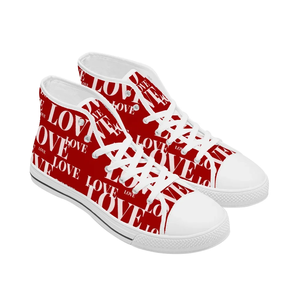Custom classic high-top canvas shoes with red Valentine's Day print, stylish casual shoes. view 2