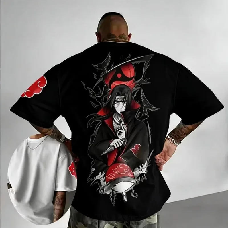 2026 New Naruto Uchiha Itachi Men's Anime Pattern Printed Short Sleeve Fashion Trend Top view 2