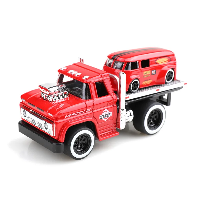 Remorque musculaire rétro américaine 1:60, jouet de Simulation, voiture de Transport pour enfants garçons, modèle de voiture en alliage créatif, voiture moulée sous pression