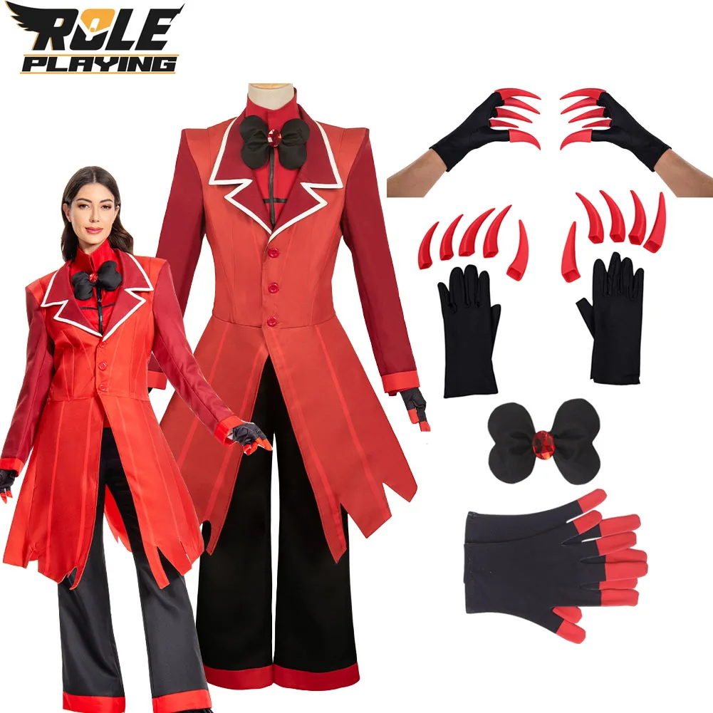 

Hazzbin Alastor Cosplay Red Gloves Costume Suit Anime Hotel Disguise Outfits for Men Male Adult Roleplay Halloween Carnival Suit