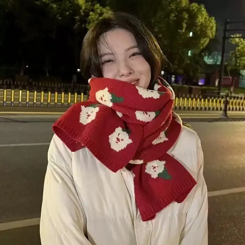 Winter Warm Scarf for Women Men Deer Elk Double-Sided Knitted Scarves Fashion Versatile Woolen Shawl Girls Christmas Present