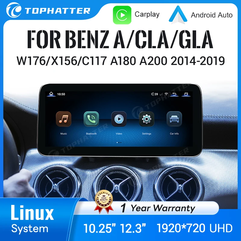 

10.25" 12.3" Screen for Mercedes Benz A/CLA/GLA W176 X156 C117 2014-2019 Linux System Wireless CarPlay Android Auto
