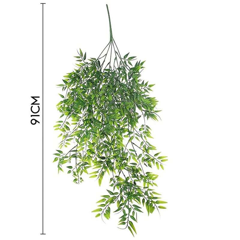 2 Pack Hanging Artificial Plants Bamboo Faux Hanging Bamboo Leaves Weeping Drooping Plant For Indoor Outdoor Wall Home