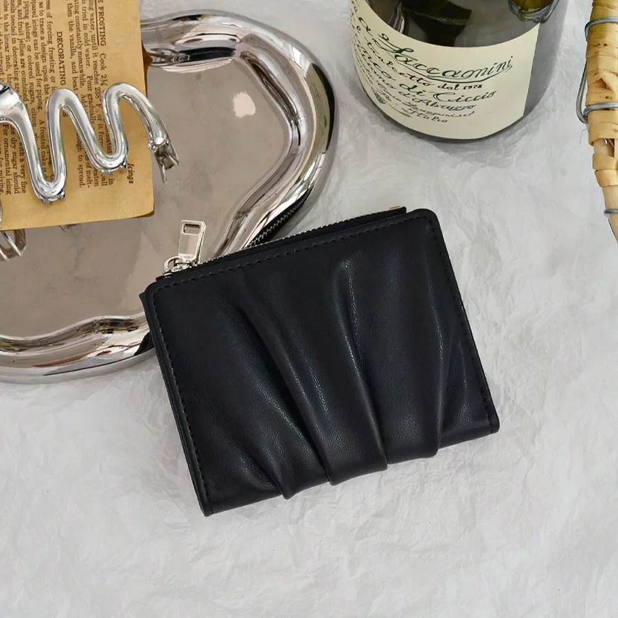 

New Korean Style Women Card Holder Wallet Pleated Design Mini Simple Solid Color Multi Slots Card Case Birthday Christmas Gifts