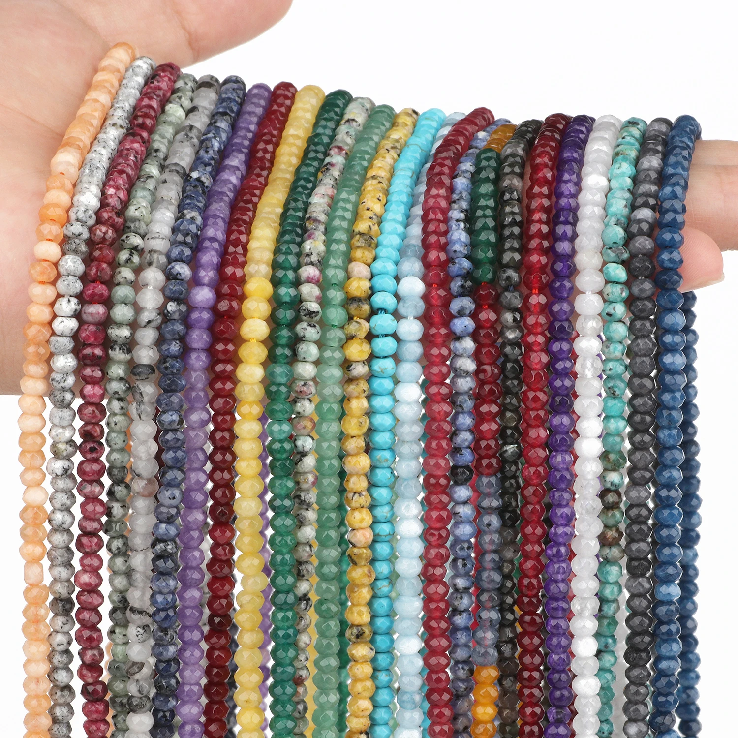 3x5mm Natural Stone Faceted Agates Chalcedony Jades Aquamarines Rondelle Beads for Jewelry DIY Making Bracelet Accessories 15''