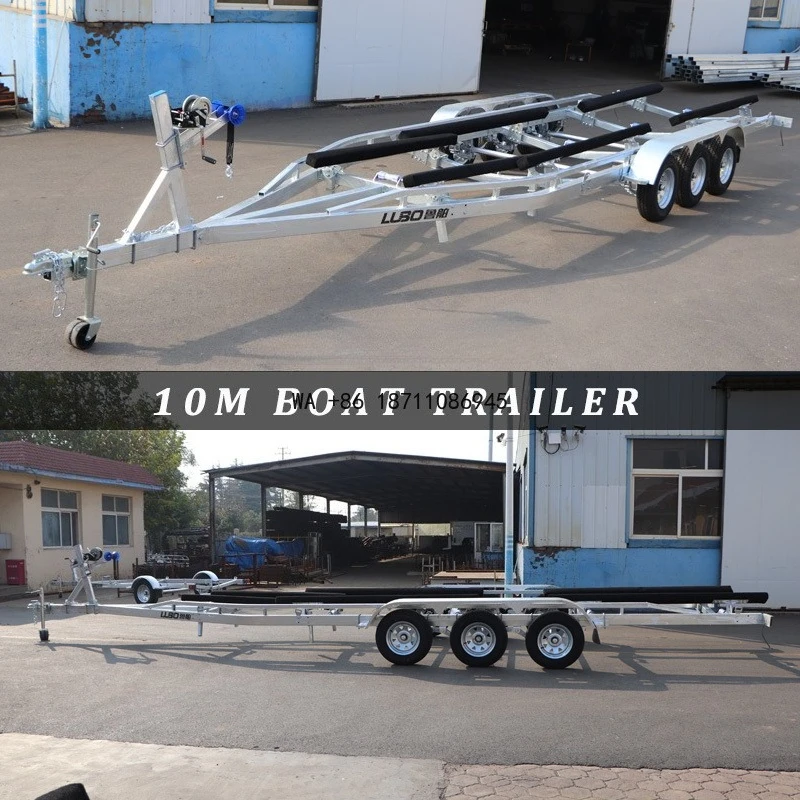 10m 3-Axle Wooden Bunk Boat Trailer Durable Watercraft Transport Trailer