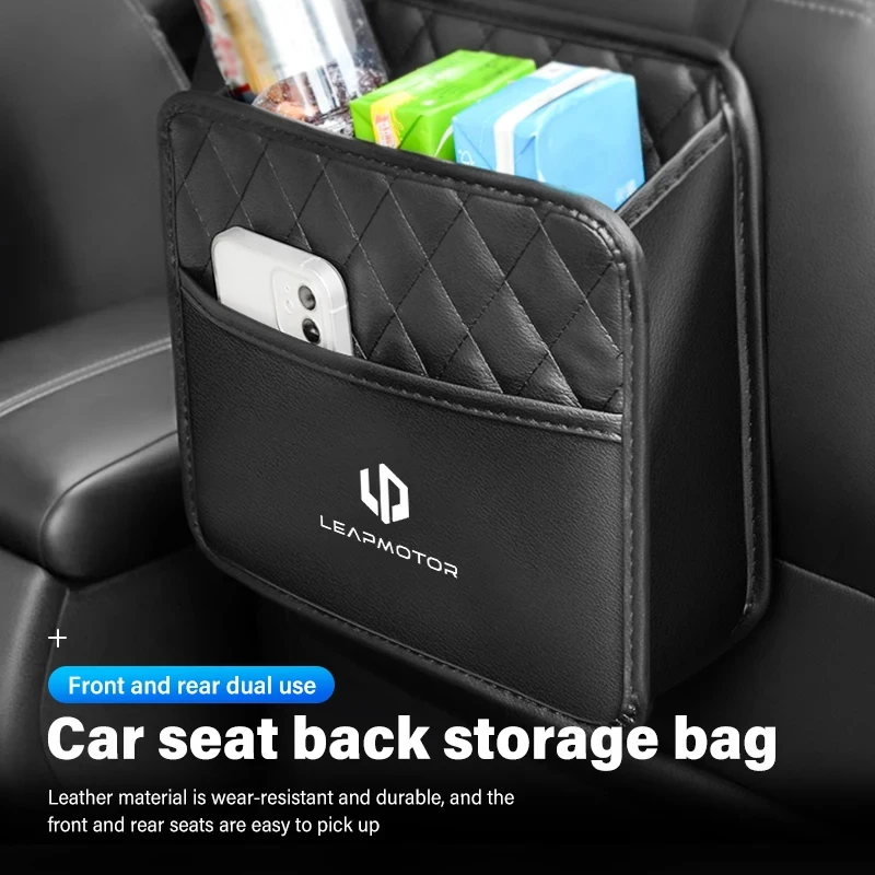 1Pc Universal Leather Backseat Organizer Clutter-Free Hanging Pocket Tray For Leapmotor B10 C10 C16 C11 C01 T03