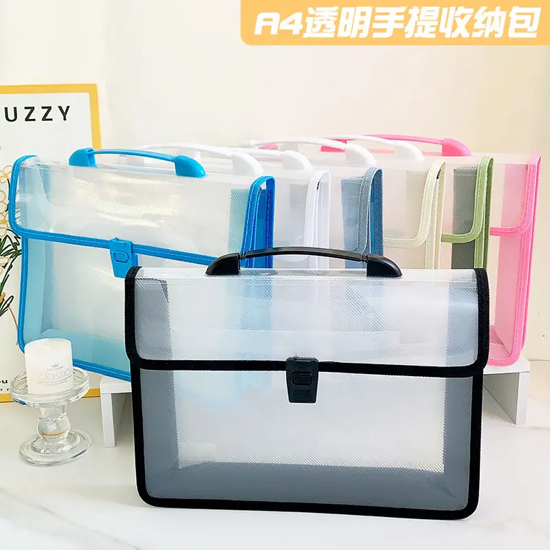 A4 Transparent Organ Bag Storage of Student Books and Test Papers A3 Three-dimensional Buckle Waterproof Document Archive Bag