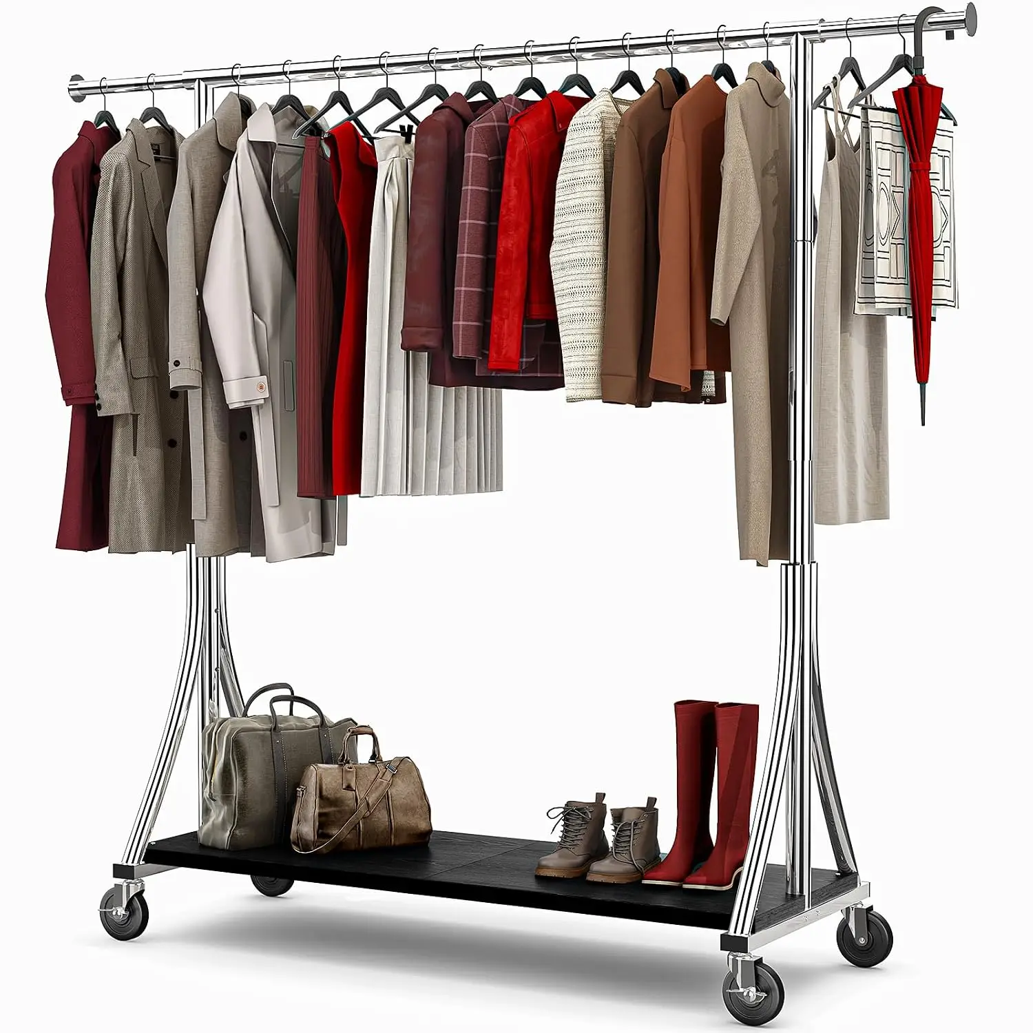 Heavy Duty Clothes Rack with Wood Shelves 500LBS Portable Closet Garment Rack Bedroom Living Room Laundry, Customized
