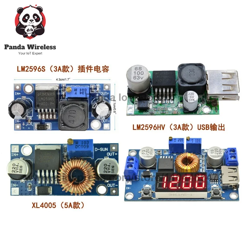 2pcs 3A/5A Adjustable DC-DC Buck Converter Module Step-Down Voltage Regulator Board 5V-24V Output LM2596HV/LM2596/XL4005