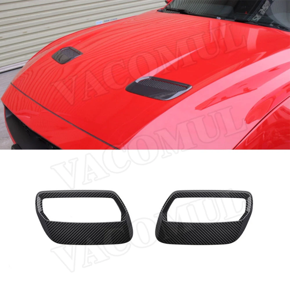 VACOMUL 2Pcs / Set Carbon Fiber Car Hood Engine Air Vent Cover Trim for Ford Mustang 2018-2020 Engine Air Vent Outlet Cover Trim
