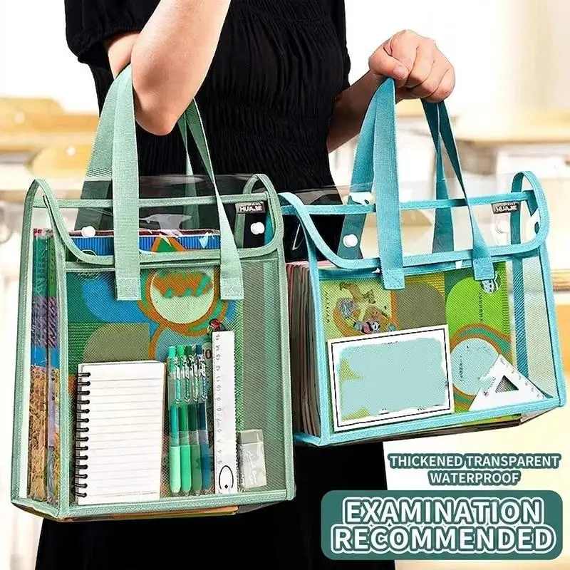 1Pcs Thickened Waterproof PVC Student File Bag Transparent Large Capacity Handheld Storage Bag For Exams A4 Square Shape