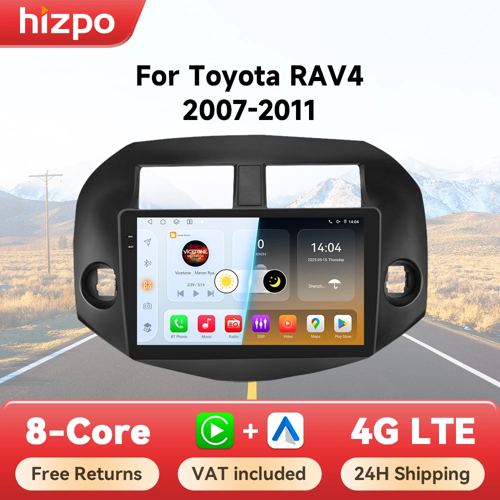 Hizpo 10,1 Zoll Carplay Auto Radio Multimedia Für Toyota RAV4 Rav 4 2007-2011 GPS Navigation Video Autoradio Stereo 2din 4G DSP
