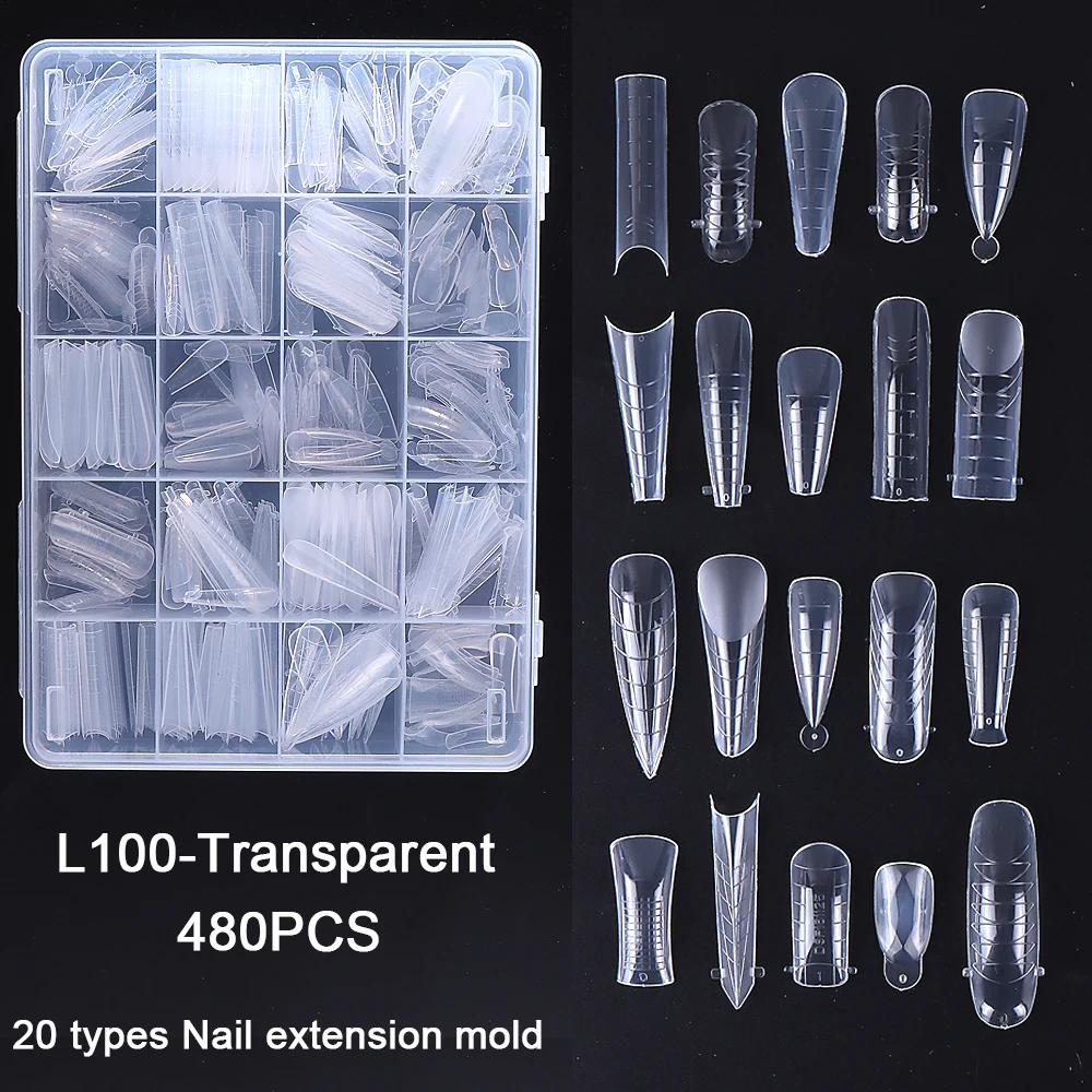 

480 шт., набор двойных форм для ногтей, полные формы для ногтей, прозрачные верхние формы, типсы для наращивания ногтей, формы для накладных ногтей, двойные формы, инструменты для накладных ногтей