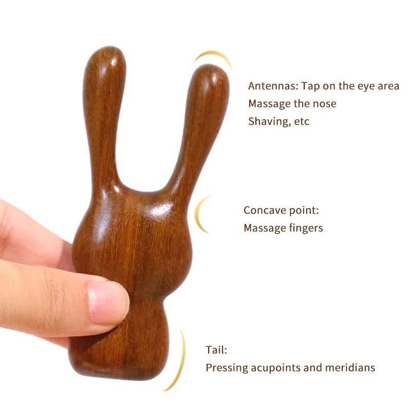 Sandalwood Rabbit Shape Hair Comb Scalp Eye Relax Acupoint Massager Portable Wooden Handle Comb Anti-static Styling Tool