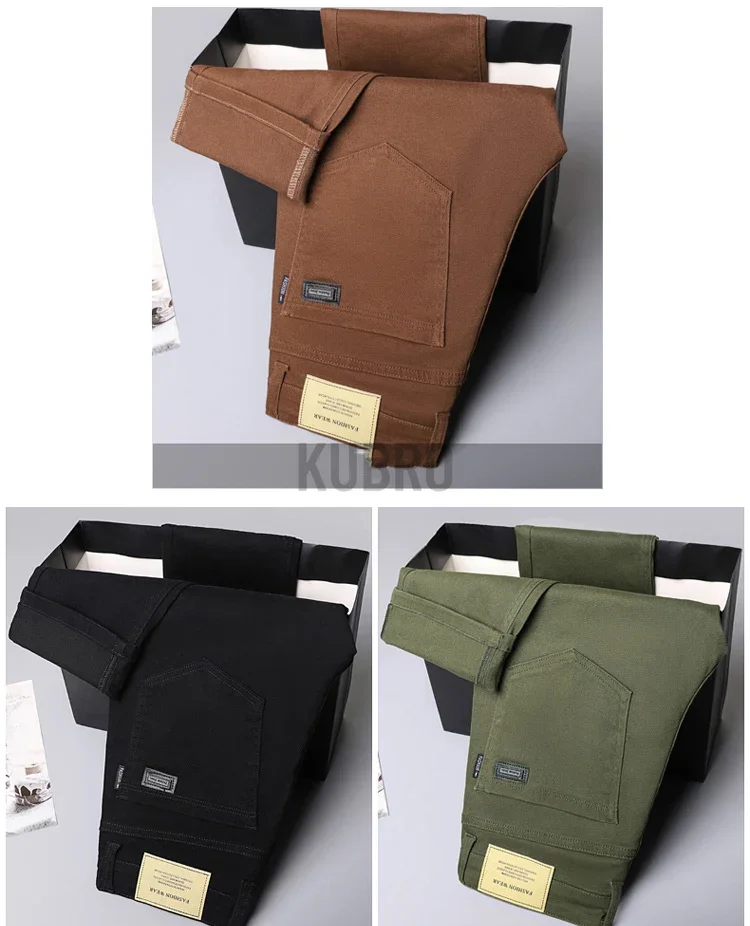 Markenmode, lockere, gerade geschnittene Business-Casual-Stretch-Jeanshose für Herren, Markenhose in 3 Farben, Übergröße, Herrenbekleidung, schmale Jeans – Detail 2