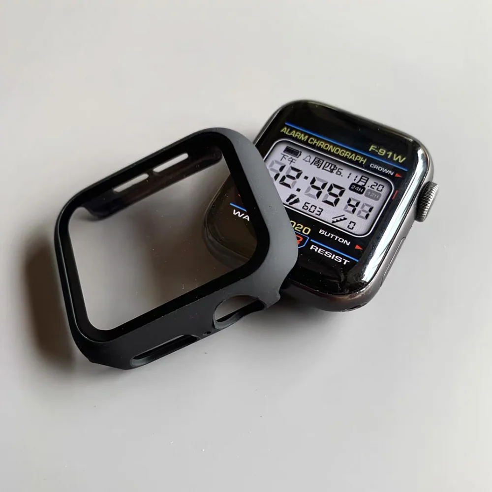 2Pcs Tempered Glass+cover For Apple Watch Case 45mm 41mm 44mm 40mm 42mm Screen Protector Iwatch serie 9 8 4 SE 7 5 6 Accessories image 2