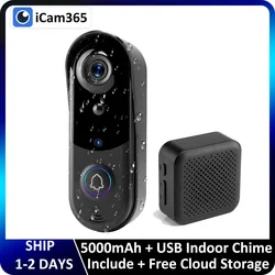 1080P 2.4Ghz WiFi Wireless 5000mAh Battery Smart Video Audio Doorbell IP65 Outdoor PIR Door Bell Camera Bell FREE Cloud Storage