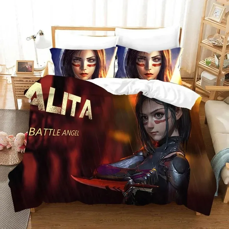 3D Movie ALITA Pattern Duvet Cover with Pillow Cover Bedding Set Single Double Twin Full Queen King Size Bed Set Bedroom Decor