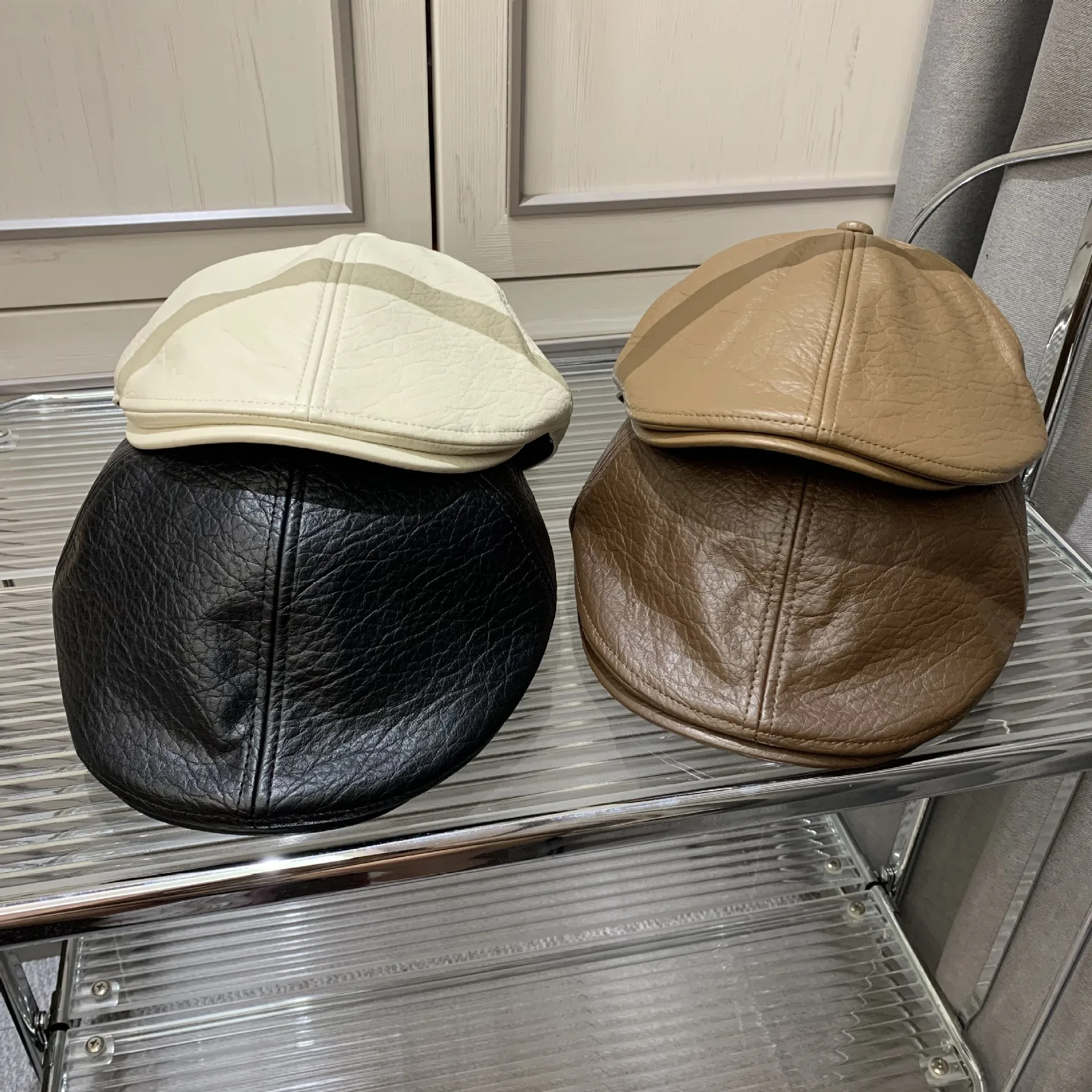 Premium Leather Newsboy Cap for Women, Reversible Winter Peaked Beret, Textured Retro Vintage Style & Face Slimming Design