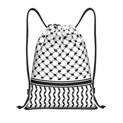 Custom Arabic Keffiyeh Traditional Pattern Drawstring Backpack Sports Gym Bag for Women Tatreez Embroidery Art Training Sackpack