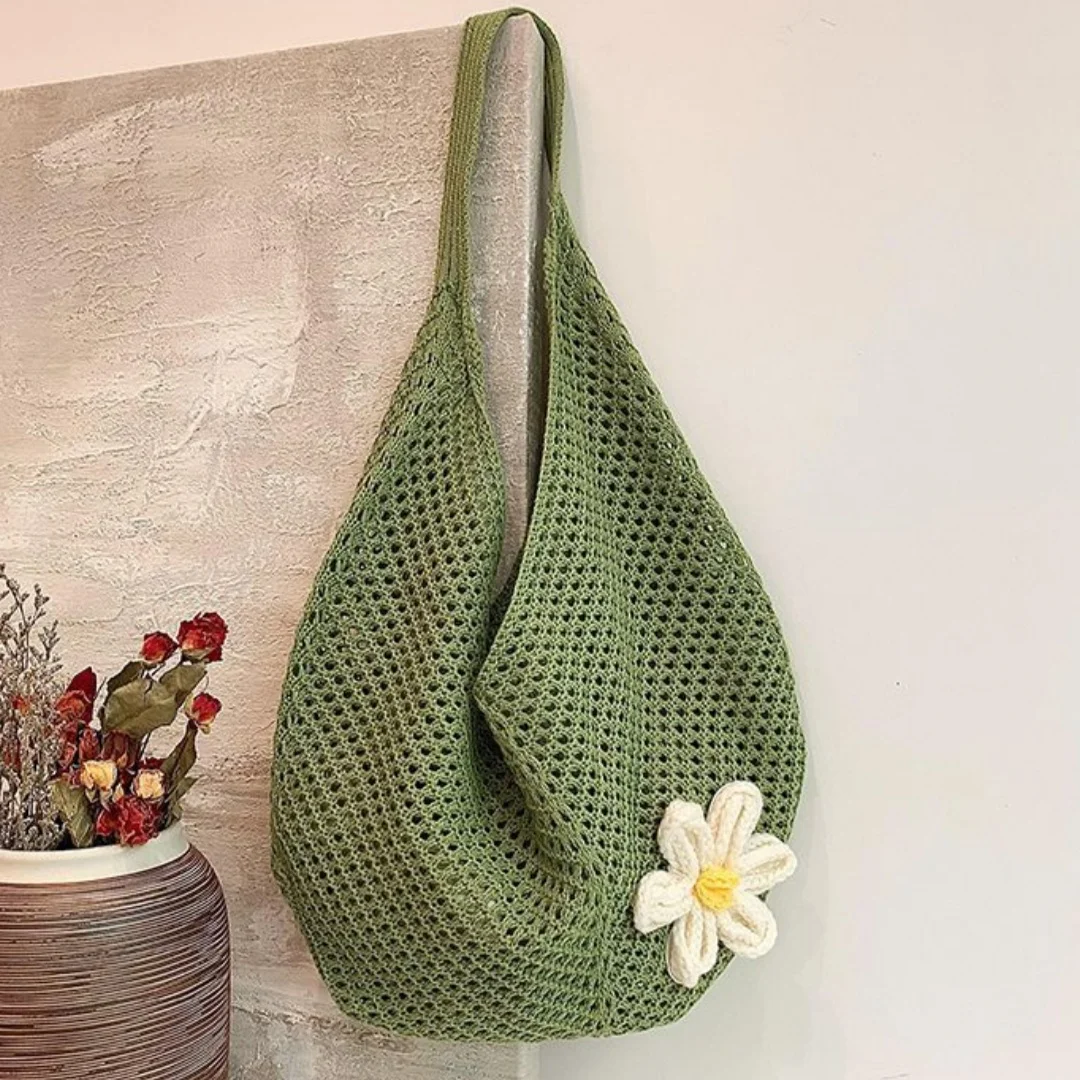 

Summer Handmade Woven Bag Women'S Shoulder Bag Large Capacity Tote Bag Seaside Beach Vacation Cotton Thread Knitted Bag