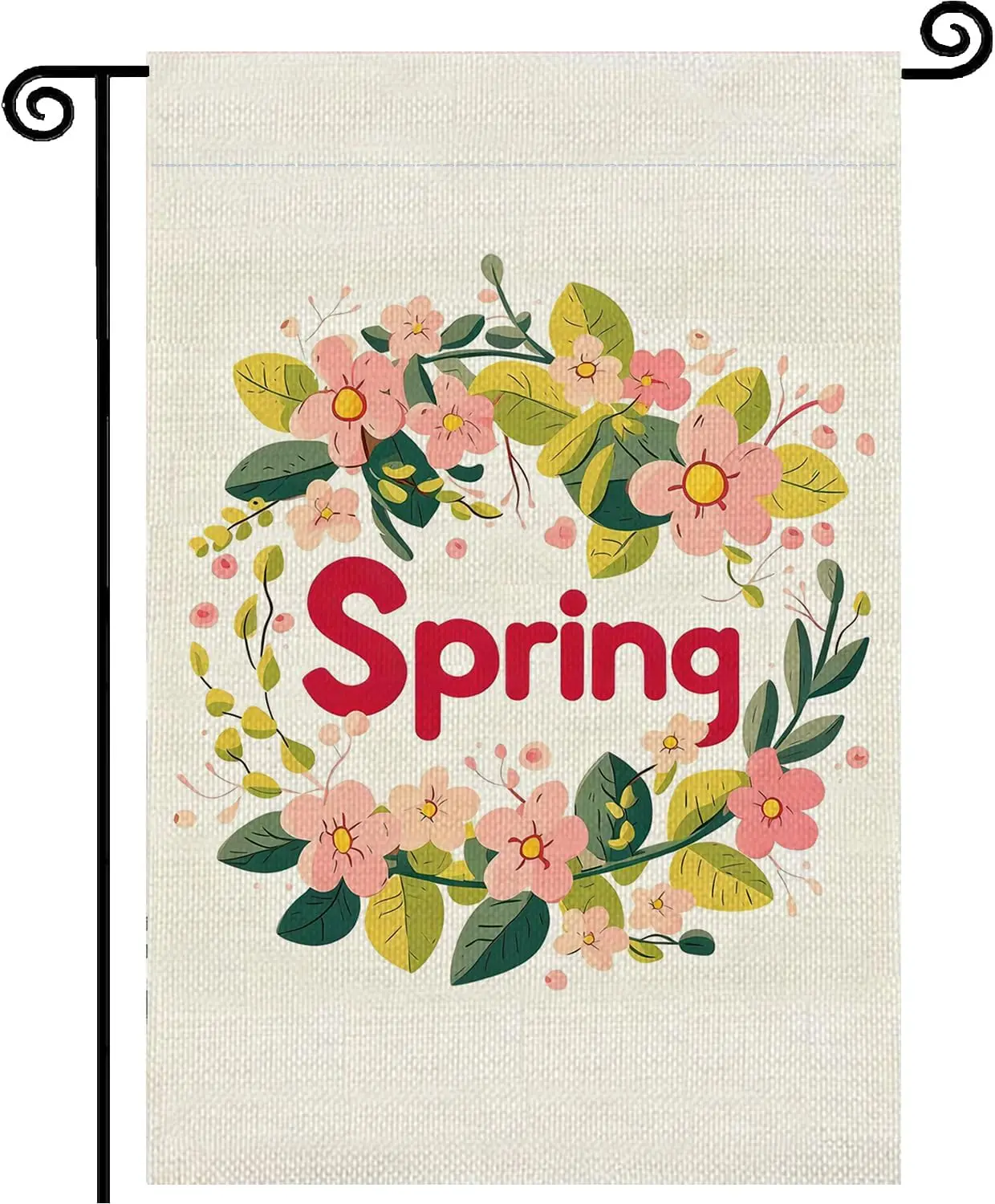 Circular Flower Wreath Spring Summer Garden Flag 12x18 Inch Double Sided,Cherry Blossom Small Yard Flag Burlap Seasonal Holi ZZM