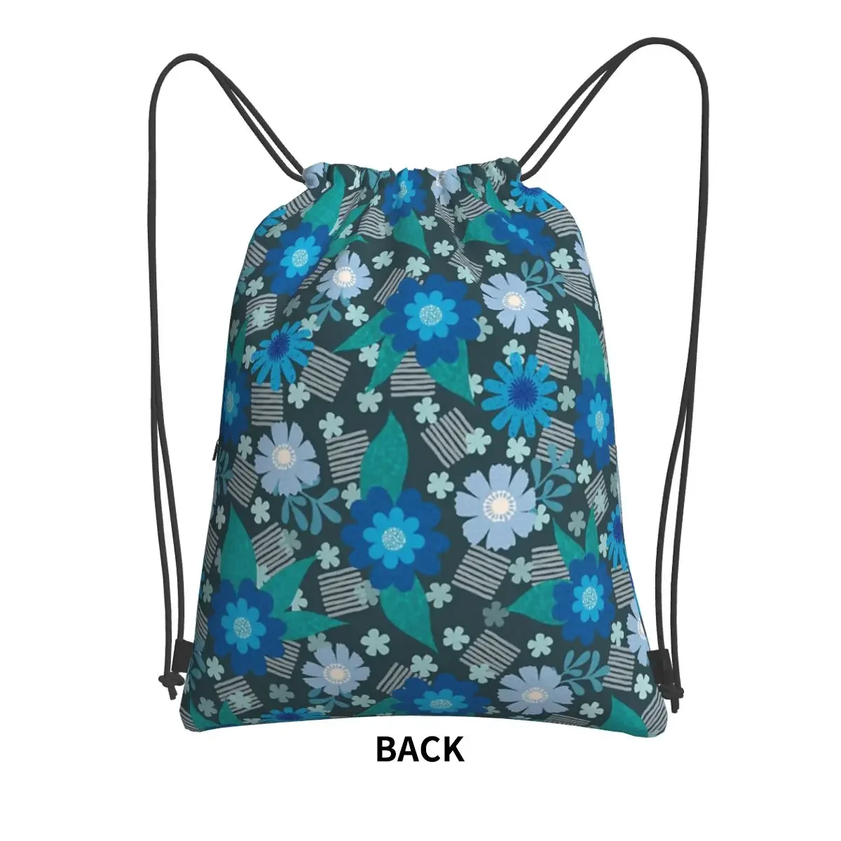 Flower And Block Pattern - Ultra Steady Green Blue Backpack Drawstring Bag Drawstring Bundle Pocket Storage Bag For Travel Sport