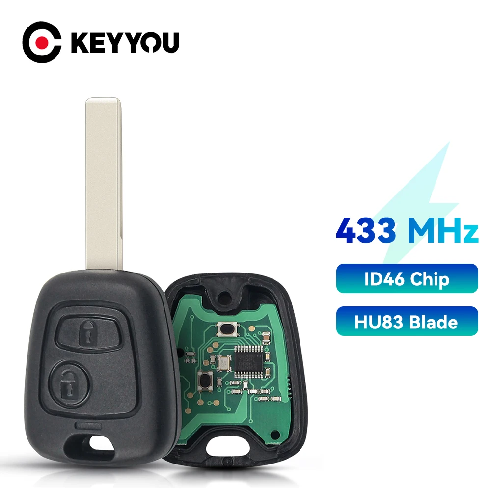 KEYYOU 2 Buttons HU83 Blade Remote Complete Key For PEUGEOT 307 For Citroen C1 C3 433MHZ PCF7961 Transponder Chip Remote Car Key