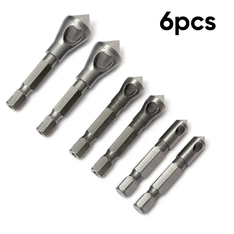 6 PCS Coated Countersink Deburring Drills Chamfering Cutting Tools Woodworking Milling Cutter Polishing Drill Bits Set