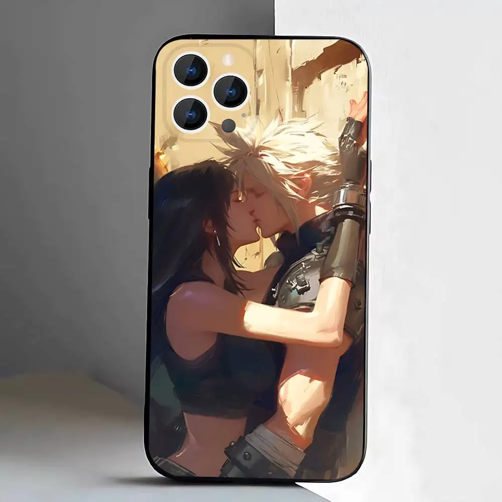 F-Final F-Fantasy Aerith T-Tifa Handyhülle für iPhone 17,16,15,14,13,12,11,Pro,XS,Max,XR,Plus,E,SE4,Mini Schwarz Soft Cover