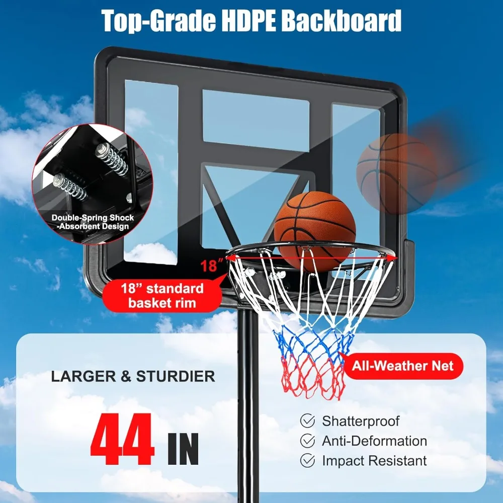 Portería de baloncesto ajustable para exteriores de 10 pies con tablero inastillable y ruedas integradas para niños y adultos