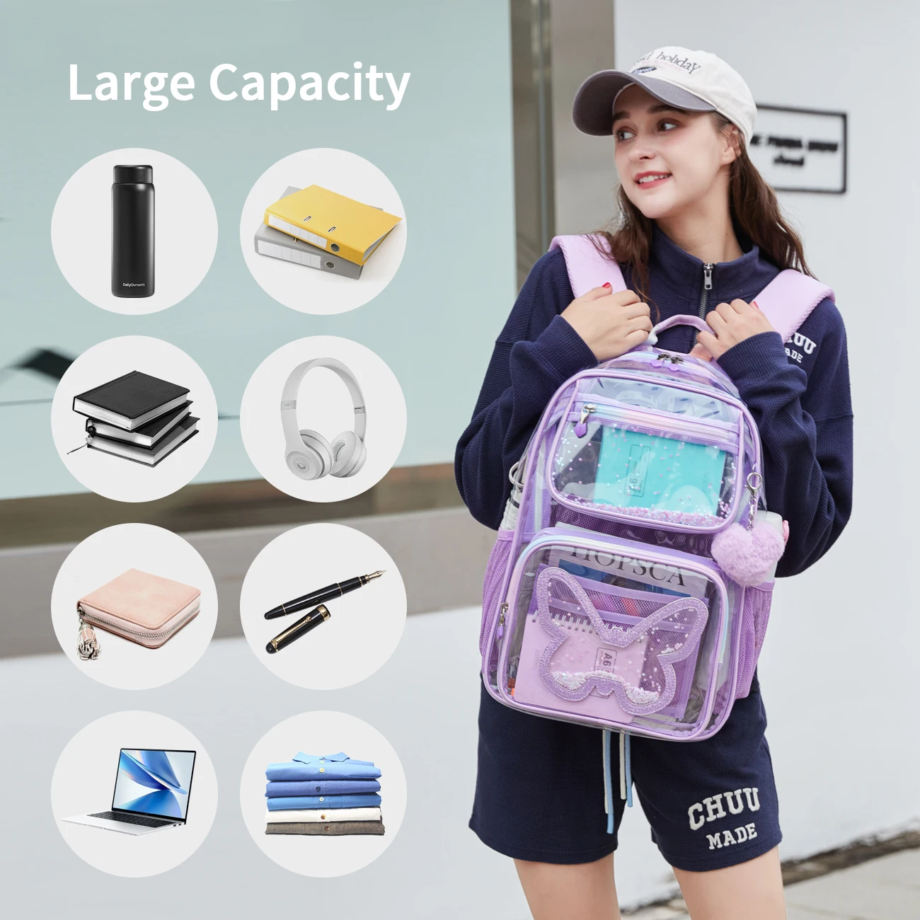 High Quality Waterproof Large Capacity TPU Transparent Clear Women Backpack