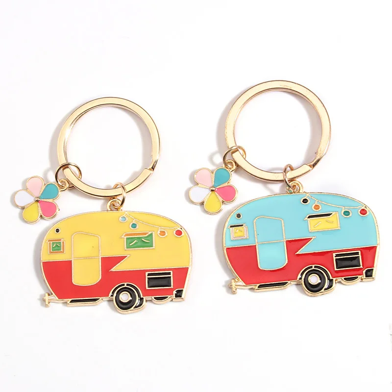 2 Pieces Camper Keychain, RV Camper Keyring Camper Accessories for Travel Trailers Retro Camping Car Keychain