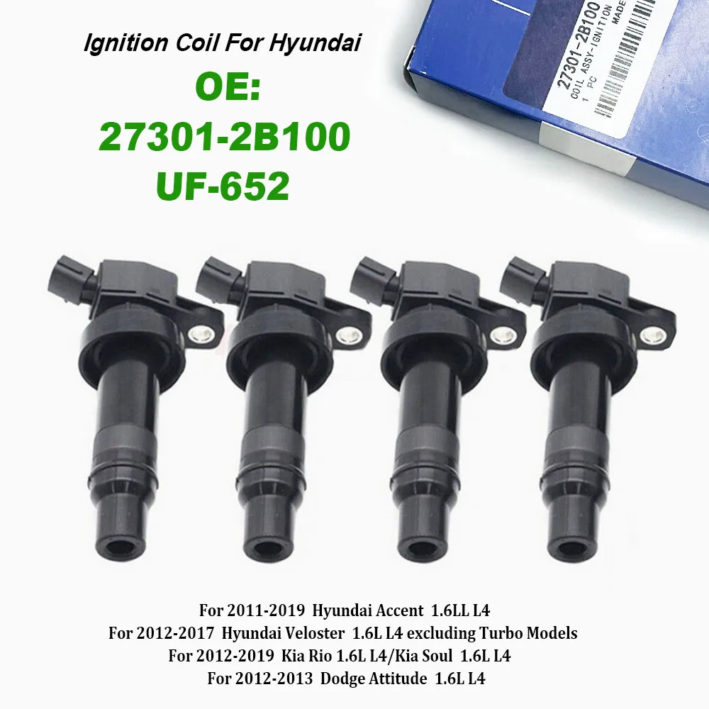 

4PCS Ignition Coil 27301-2B100 UF-652 For Hyundai Accent 2012-2020 L4 1.6L For Kia Rio 2012-2020 L4 1.6L 273012B100 UF652