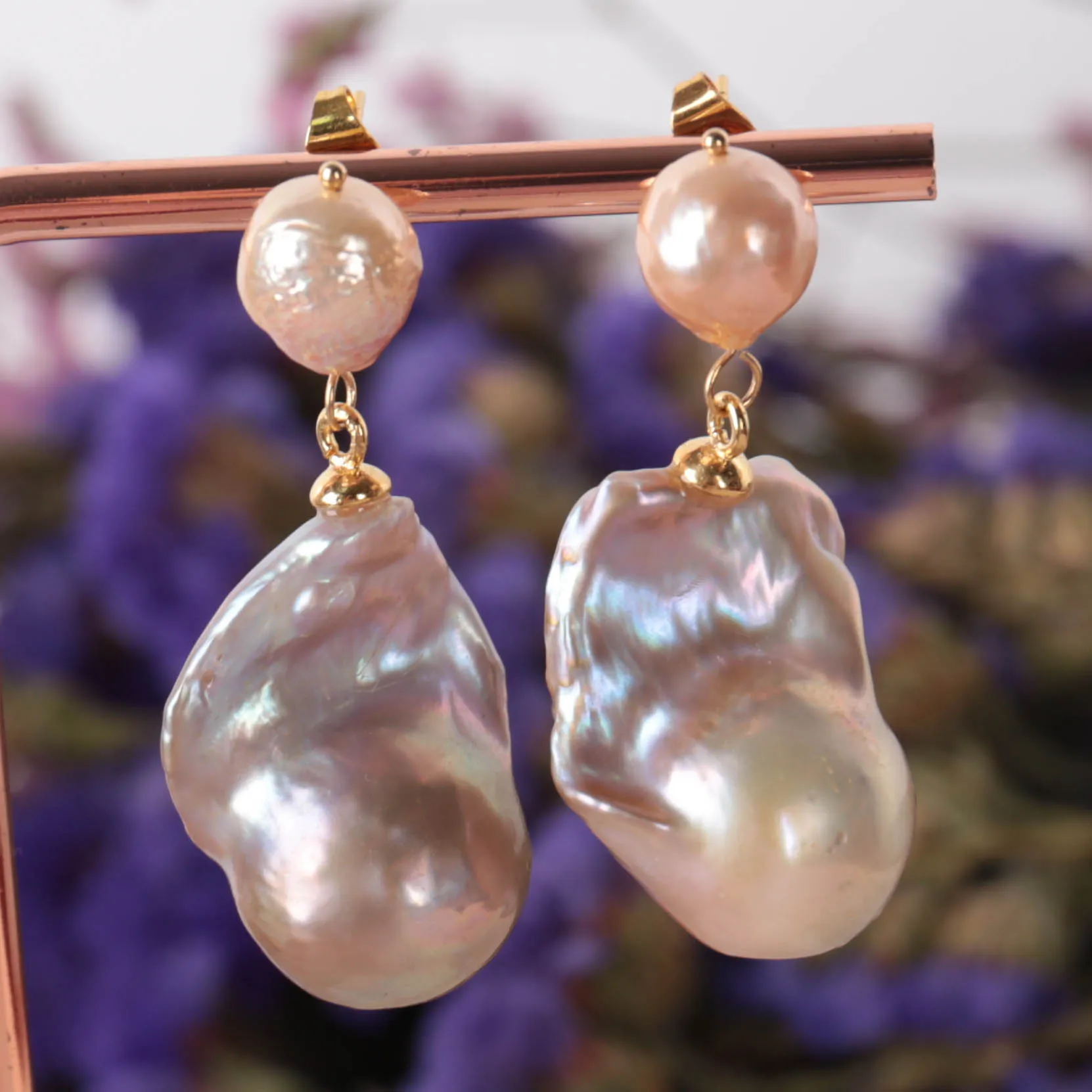 Handmade Freshwater pearls Natural pink baroque pearl Earring Eardrop Wedding Party Ear Cuff