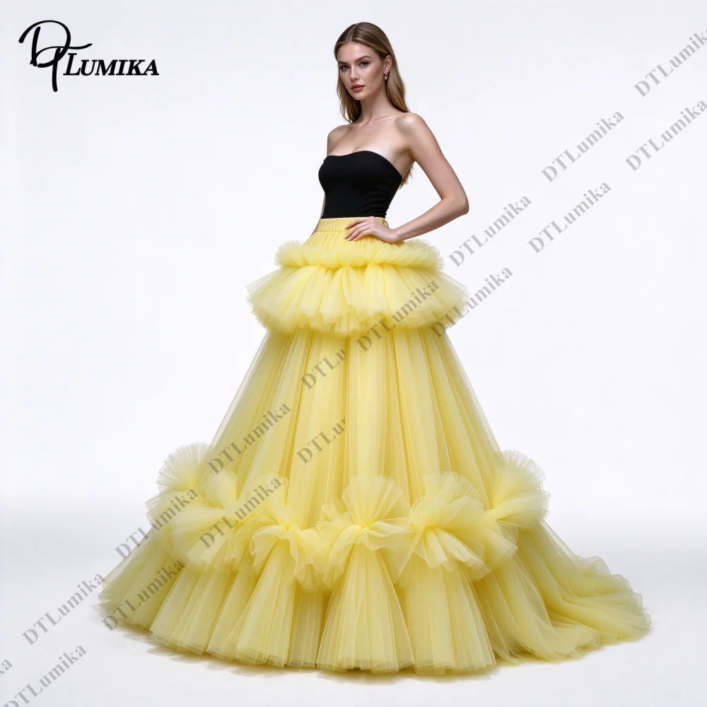 Tiered 3D Floral Tulle Skirt Elastic High Waist A Line Long Puffy Tutu Maxi Skirt Custom Color Size Women Formal Separate Bottom