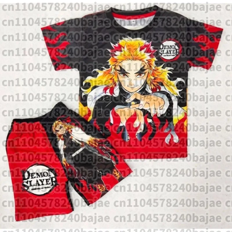 Demon Slayer Kyojuro Rengoku Flame Hashira 2-Piece Set Short Sleeve T-shirt and Matching Shorts Anime Print Casual Loungewear - view 3