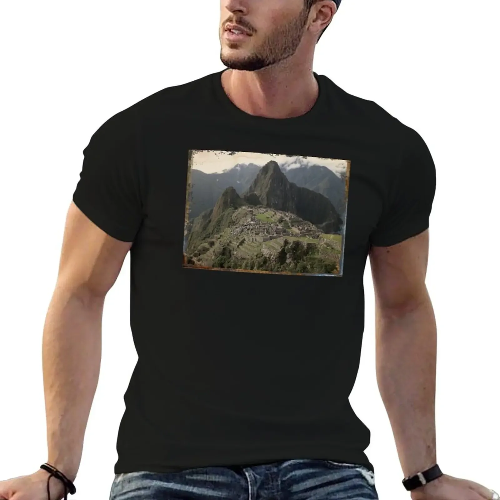 

Ancient Ruins of Machu Picchu, Peru - Distressed Retro Photograph T-Shirt anime sports fans mens t shirts pack