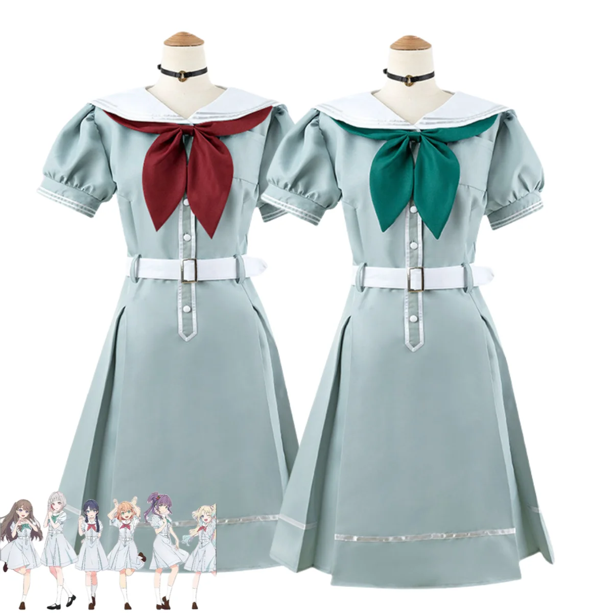 

Anime Hasu No Sora Jogakuin School Idol Club Hinoshita Kaho Otomune Kozue Cosplay Costume Lovely Green Sailor Uniform Dress Suit