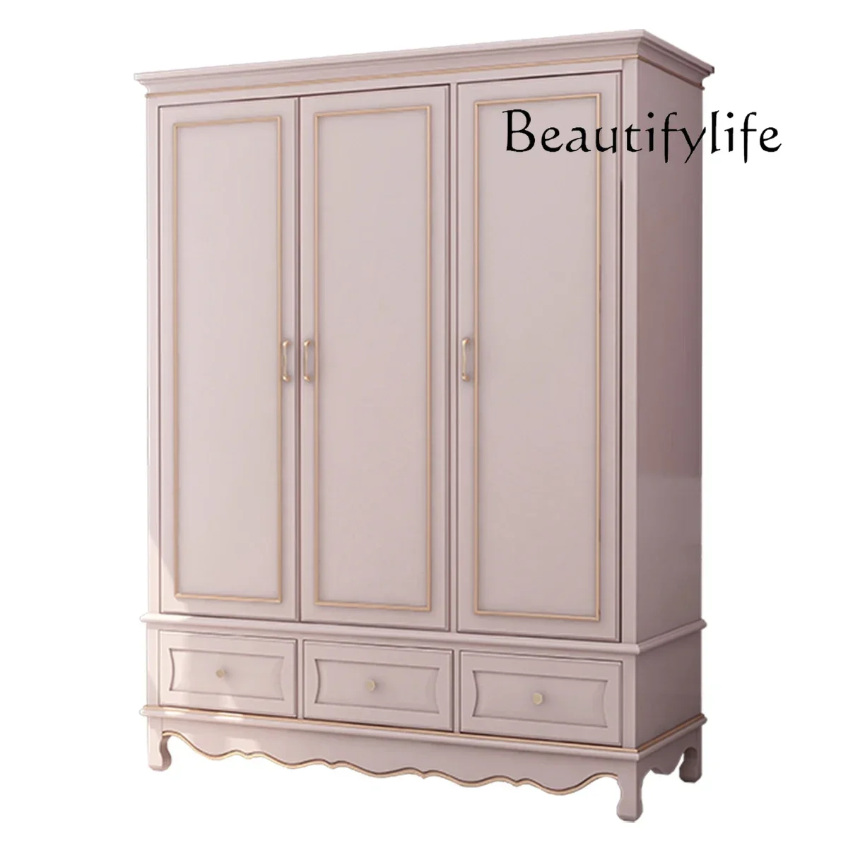X American Solid Wood Wardrobe Modern Simple Storage Wardrobe Two Doors Hanging Wardrobe Bedroom Furniture