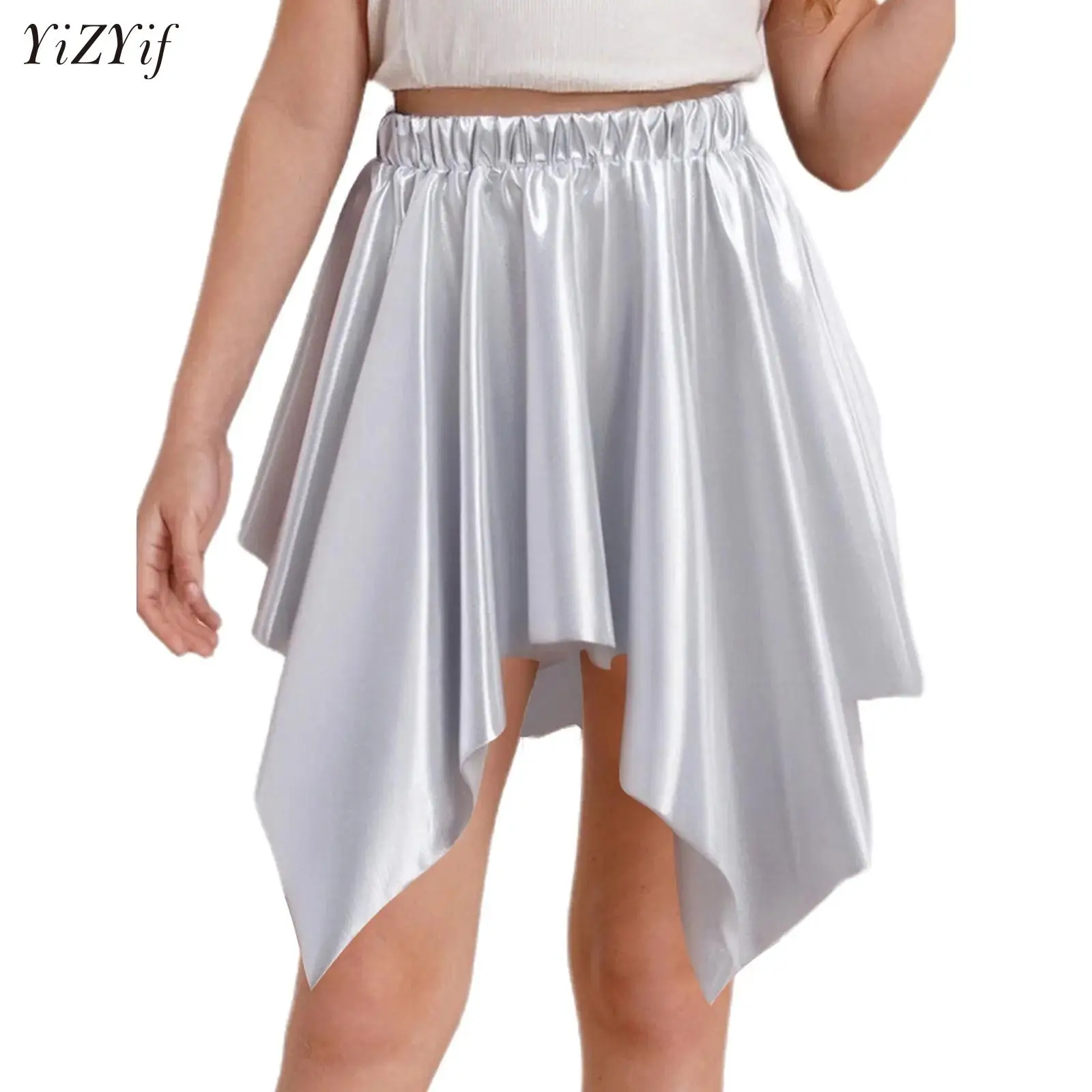 

Jazz Dancing Stage Performance Ballet Costume for Kids Girls Metallic Irregular Ruffled Skirt Elastic Waist Cheerleading Bottoms