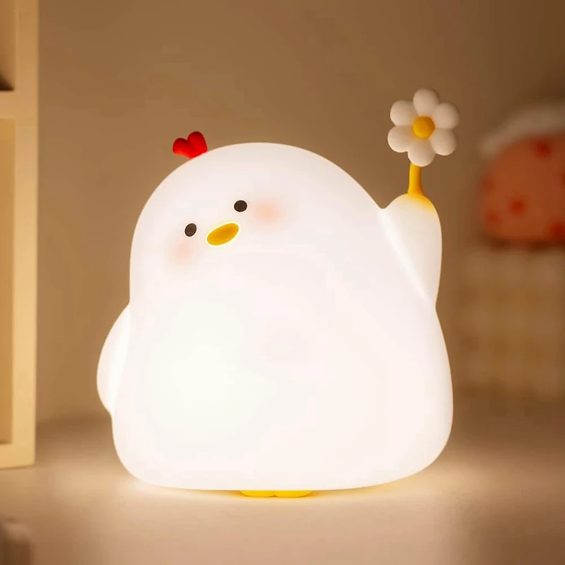 Pollo carino luce notturna, luce notturna per camera/comodino, lampada morbida in Silicone con Timer da 30 minuti e spegnimento automatico, regalo perfetto