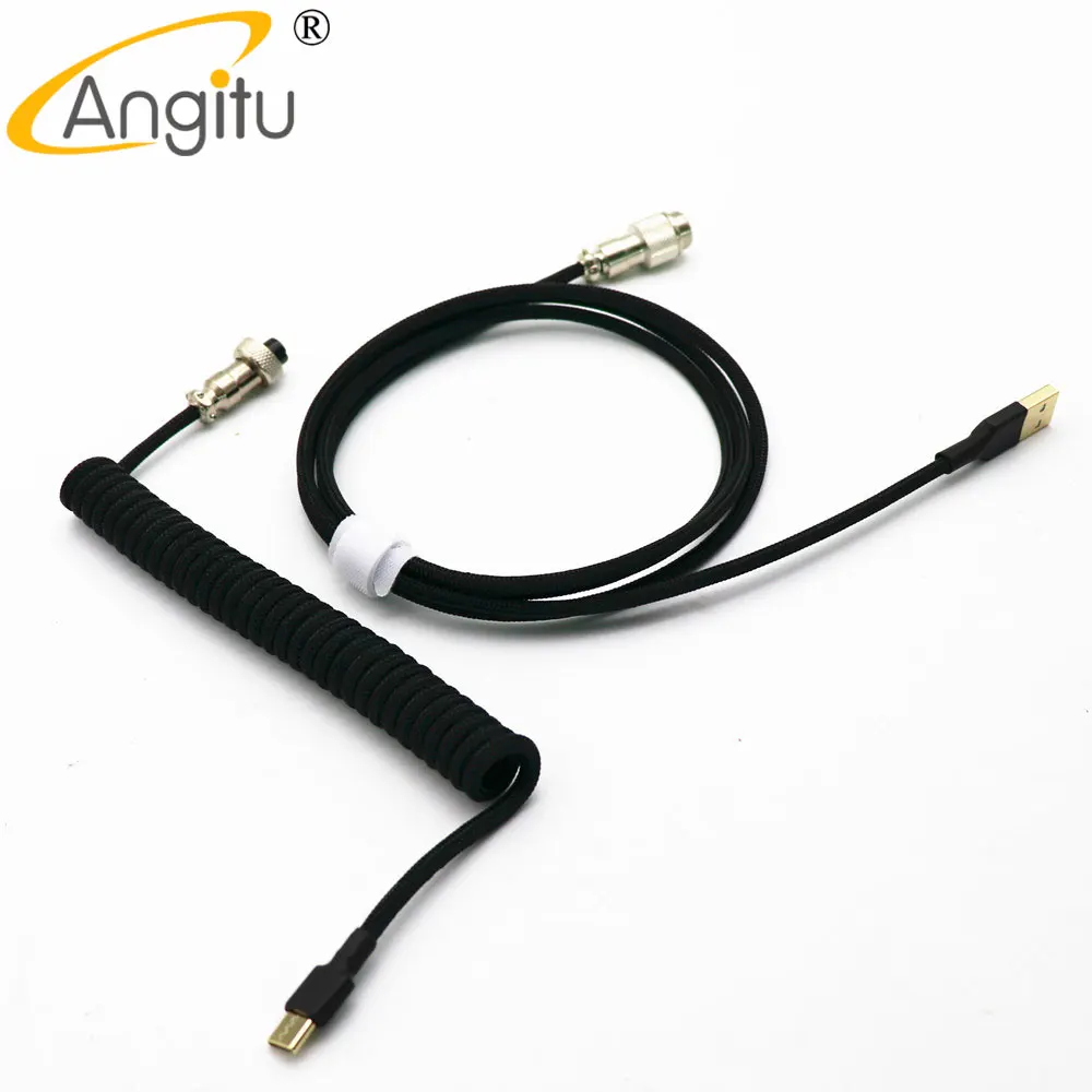 

Angitu Handmake Coiled TYPE C Z shape PET Sleeve Mechanical Keyboard USB Cable Data Cables With GX12 Aviator/Connector