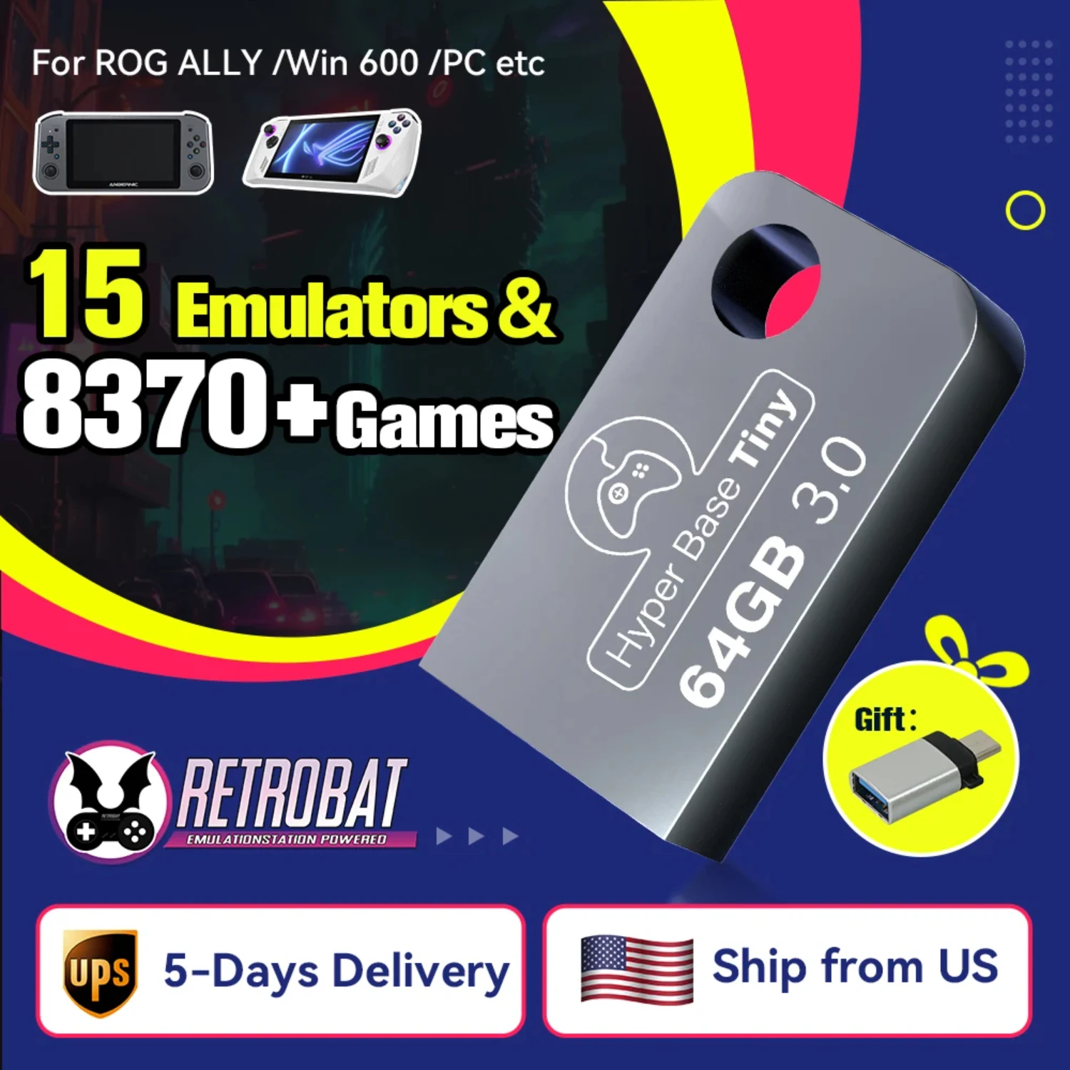 Portable 128GB USB 3.0 Disk Batocera 37.linux 70+ Emulators＆43000+ Retro Games  PS3/PS2///MAME/SS/N64   8-11