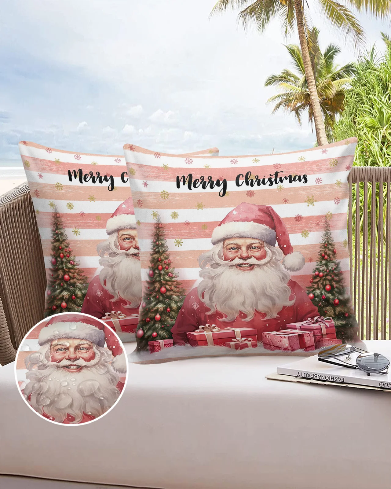 Christmas Tree Santa Claus Gift 2/4PCS Outdoor Garden Chair Waterproof Cushion Cover Modern Home Decor 45/50/60cm Pillow Case