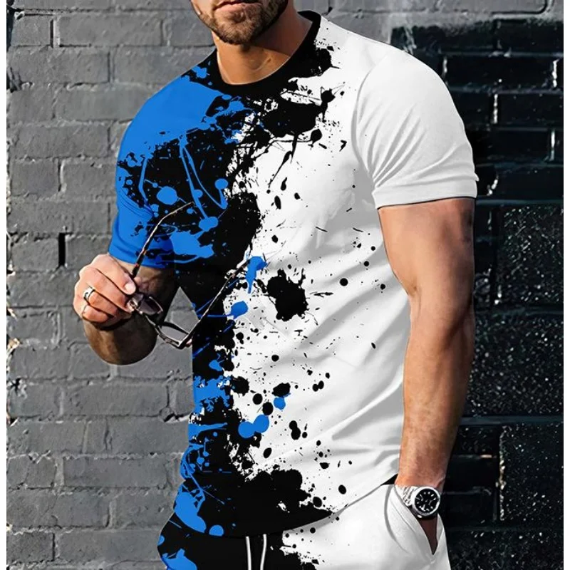 

3D Printed Color Pigment T-Shirt For Men Gradient Pattern Tees Summer Street Short Sleeve Round Neck Tops Oversized T Shirts