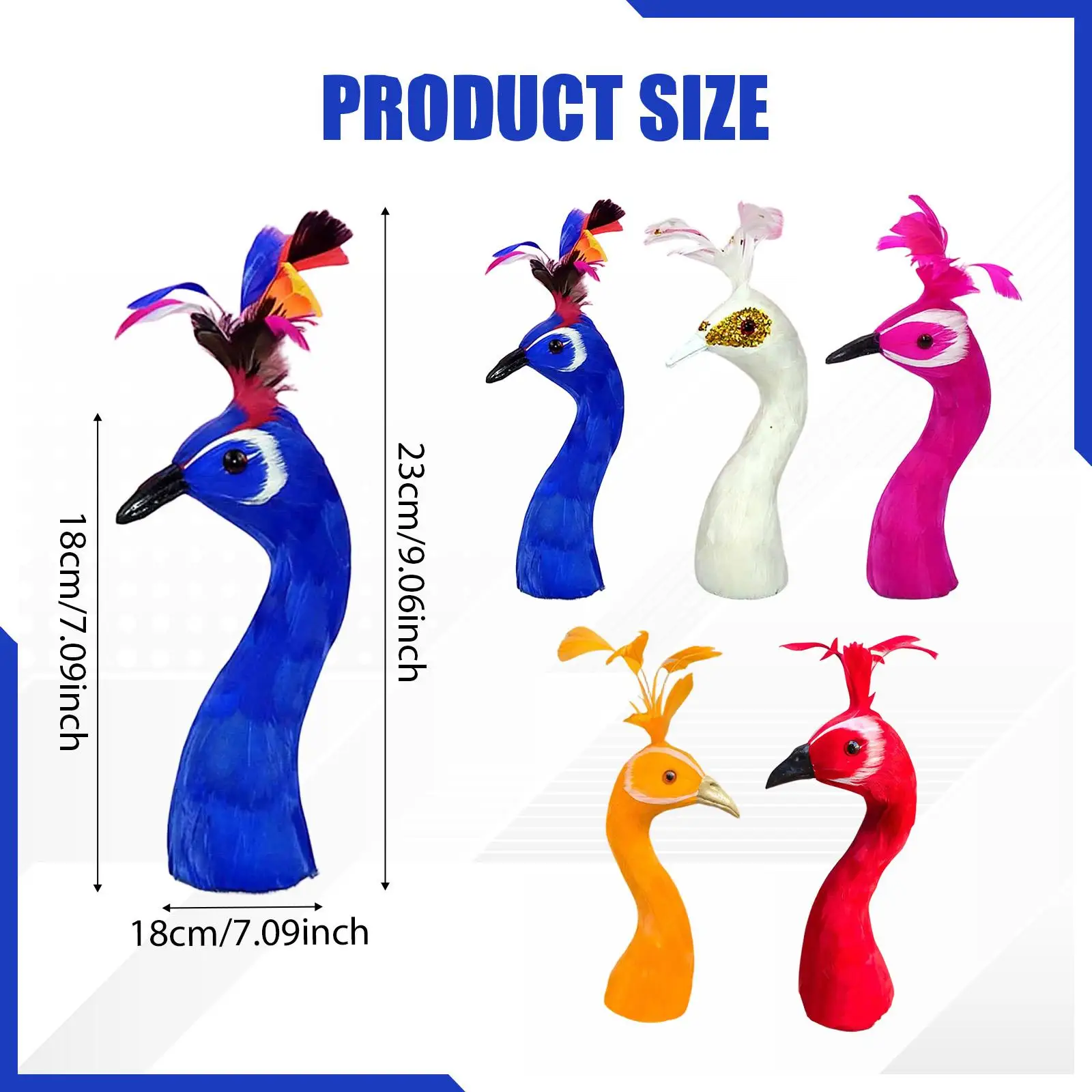 Peacock Mannequin Head Statue Artificial Feather Decor Miniatures Accessory Sculpture for Garden Party Table
